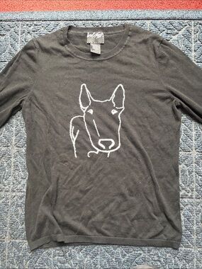 Lord & Taylor Black Sweater with White Dog Outline